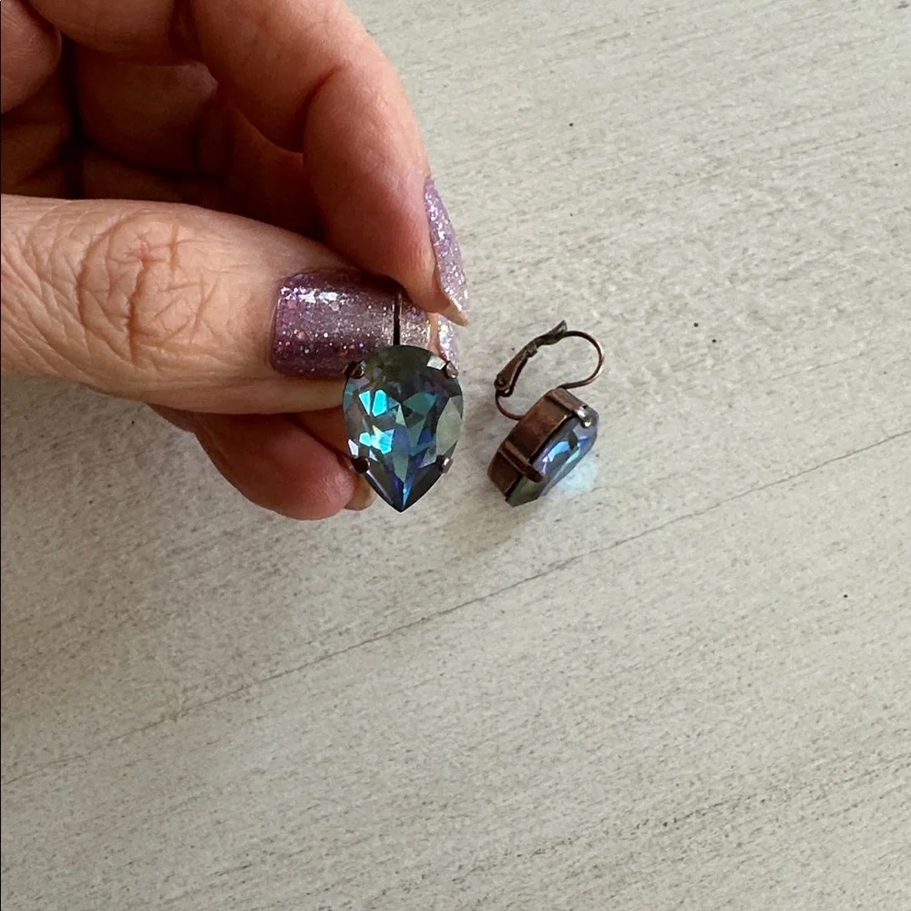 Sabika Vienna size Iridescent Blue-Green Teardrop Dangle Earrings - Picture 3 of 4
